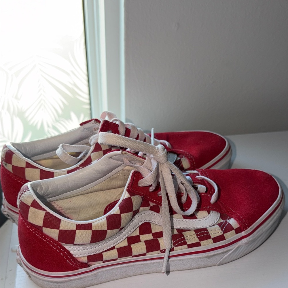 Vans Kids Red and Cream Checkered Sneakers
